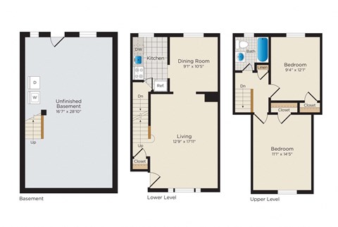Falkland Chase in Silver Spring, Maryland 2 Bedroom Townhome Floor Plan